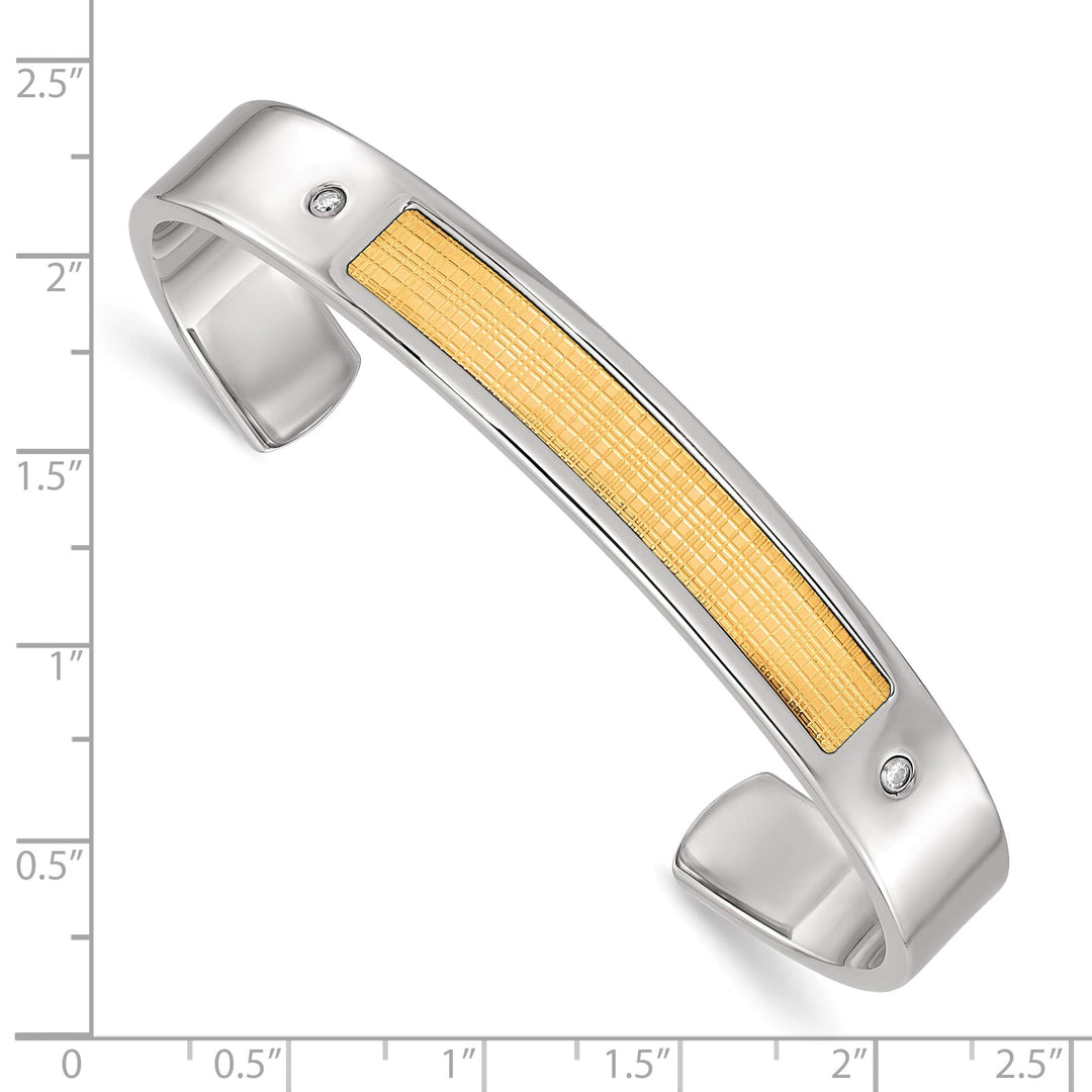 Chisel Stainless Steel 18k Gold Accent 1/20 carat Diamond Cuff Bangle