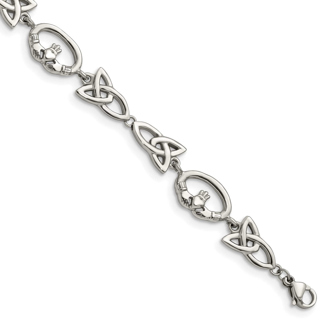 Chisel Stainless Steel 7.75" Claddagh and Trinity Knot Bracelet