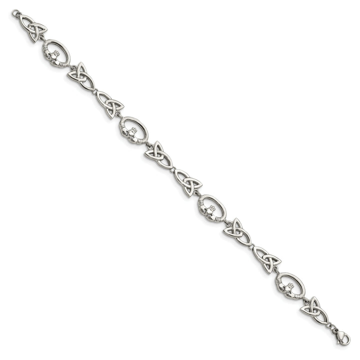 Chisel Stainless Steel 7.75" Claddagh and Trinity Knot Bracelet