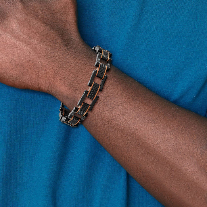 Chisel Stainless Steel and Black and Brown IP-plated 8.25" Bracelet