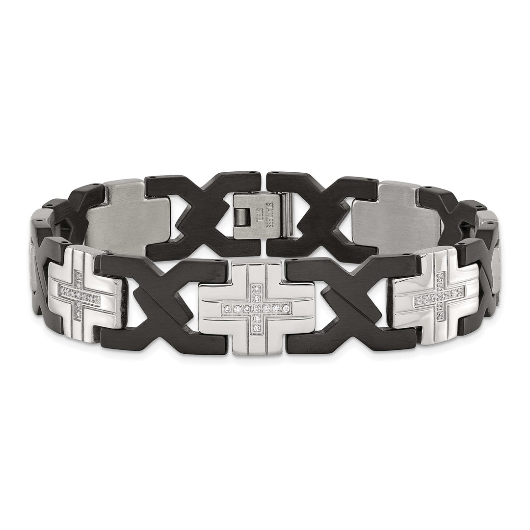 Chisel Stainless Steel and Black IP-plated with CZ 8.25" Bracelet