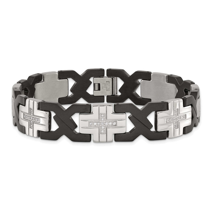 Chisel Stainless Steel and Black IP-plated with CZ 8.25" Bracelet