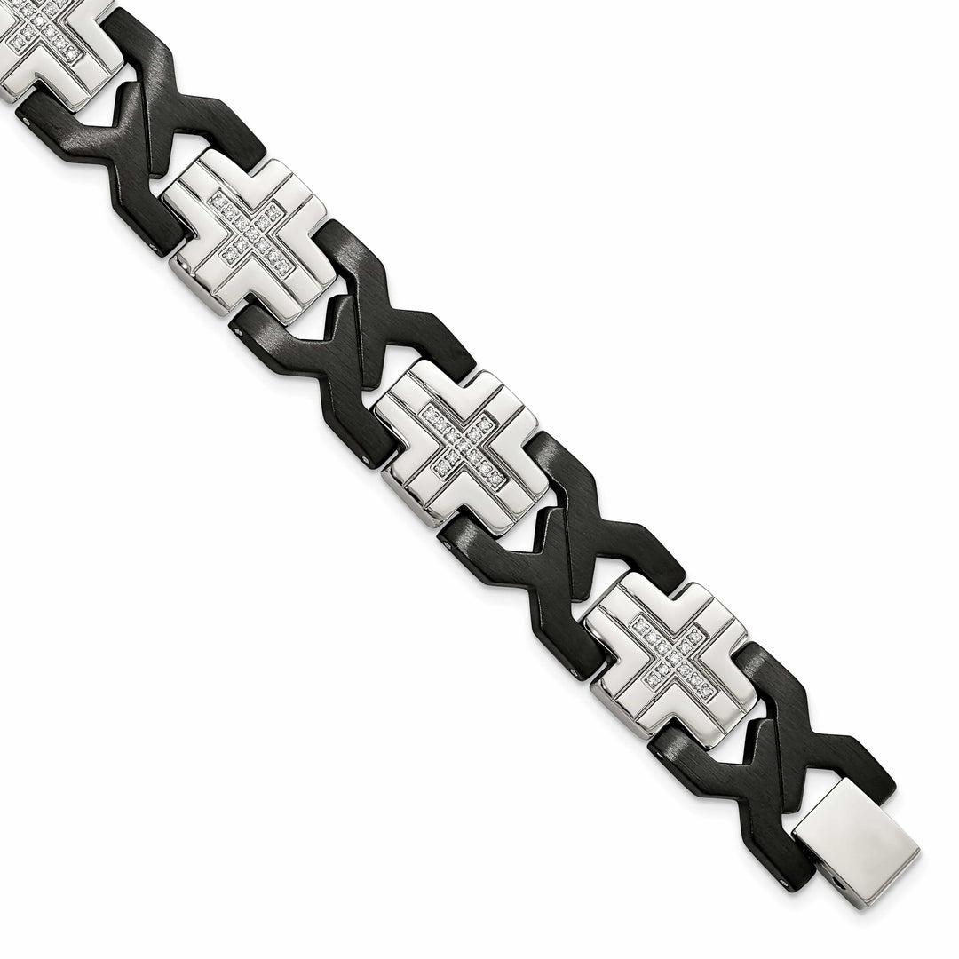 Chisel Stainless Steel and Black IP-plated with CZ 8.25" Bracelet