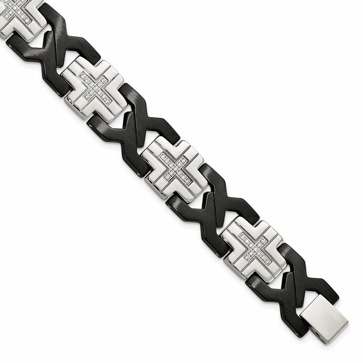 Chisel Stainless Steel and Black IP-plated with CZ 8.25" Bracelet