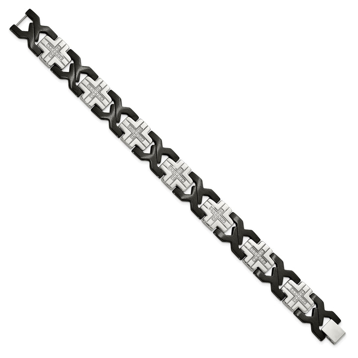 Chisel Stainless Steel and Black IP-plated with CZ 8.25" Bracelet