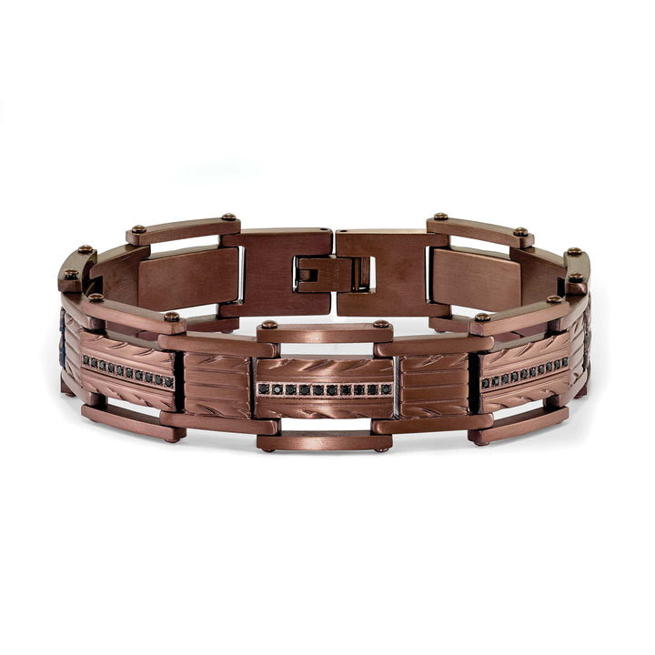 Chisel Stainless Steel and Brown IP-plated with Black CZ Bracelet