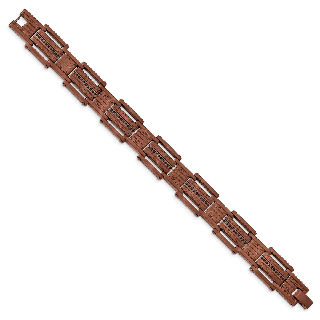 Chisel Stainless Steel and Brown IP-plated with Black CZ Bracelet