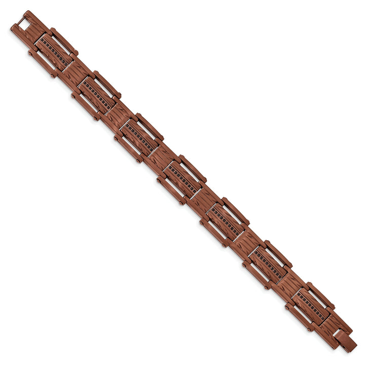 Chisel Stainless Steel and Brown IP-plated with Black CZ Bracelet