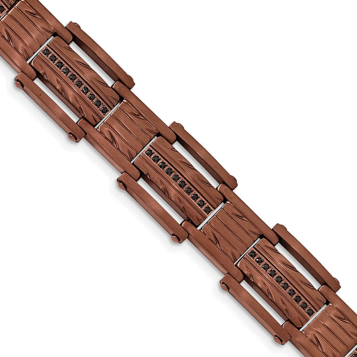 Chisel Stainless Steel and Brown IP-plated with Black CZ Bracelet