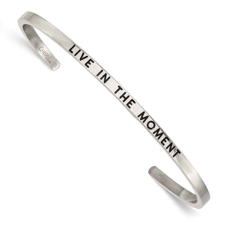 Chisel Stainless Steel and Enameled Crystal LIVE IN THE MOMENT 3mm