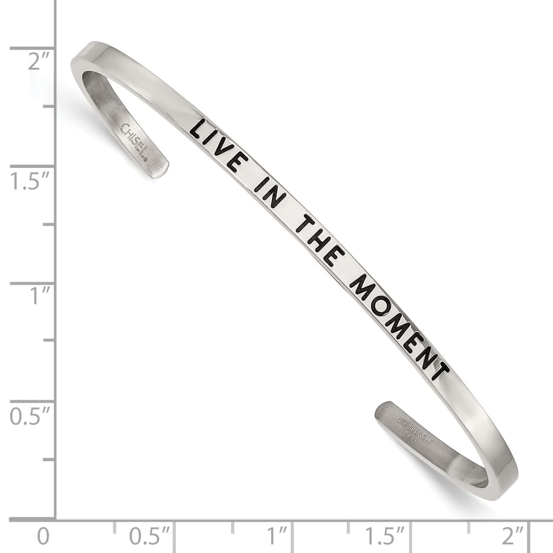 Chisel Stainless Steel and Enameled Crystal LIVE IN THE MOMENT 3mm