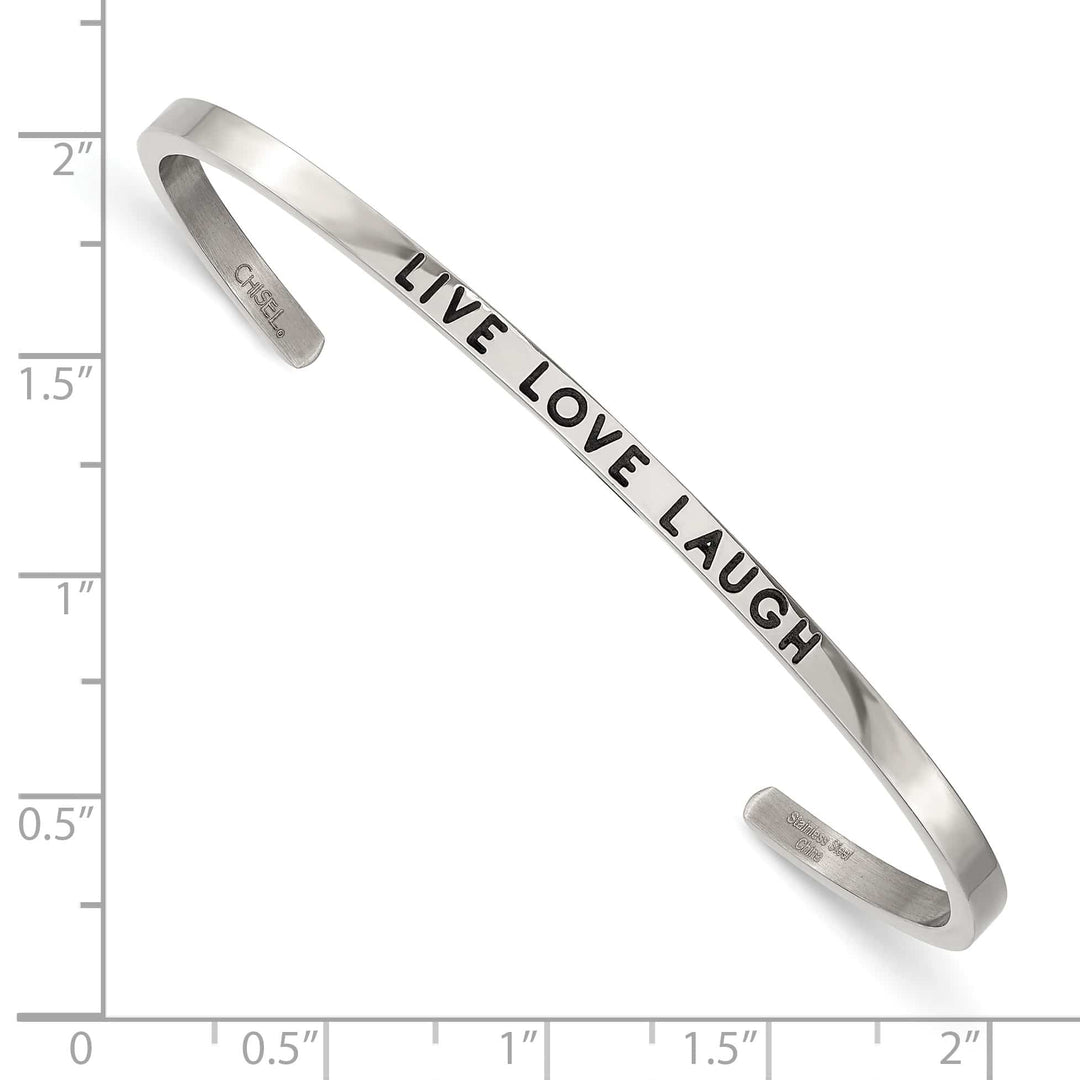 Chisel Stainless Steel and Enameled Crystal LIVE LOVE LAUGH 3mm Cuff
