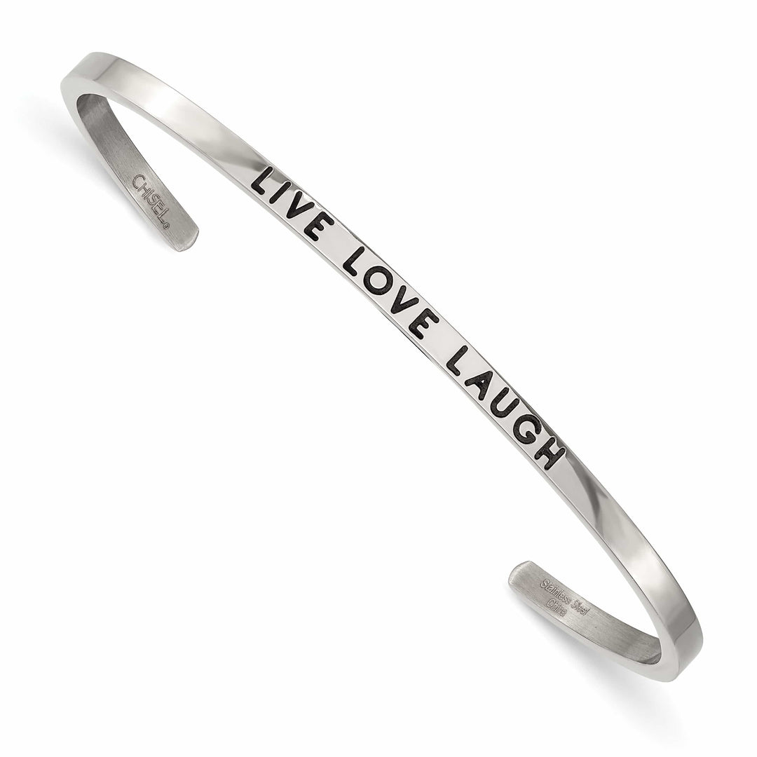 Chisel Stainless Steel and Enameled Crystal LIVE LOVE LAUGH 3mm Cuff
