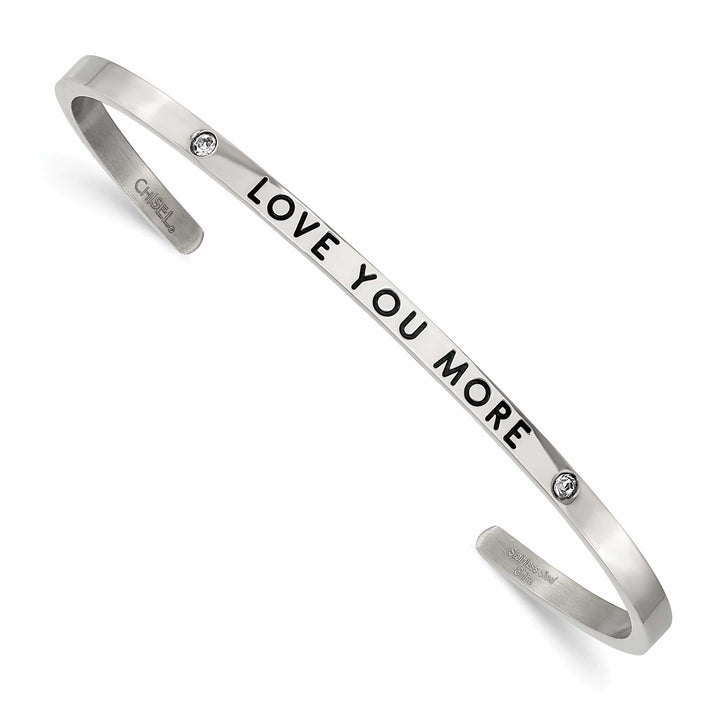 Chisel Stainless Steel and Enameled Crystal LOVE YOU MORE 3mm Cuff