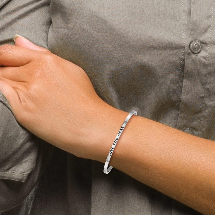 Chisel Stainless Steel and Enameled Crystal LOVE YOU MORE 3mm Cuff