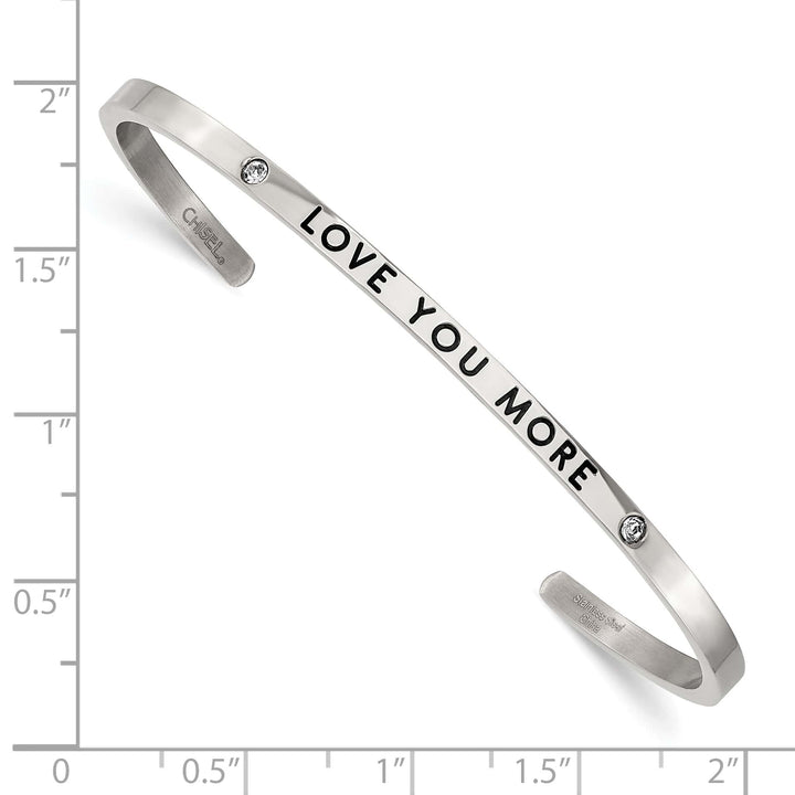 Chisel Stainless Steel and Enameled Crystal LOVE YOU MORE 3mm Cuff