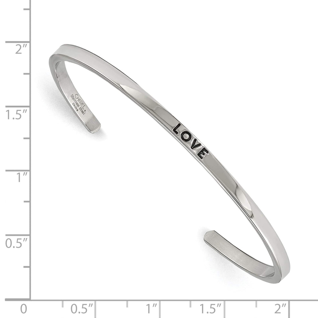 Chisel Stainless Steel and Enameled with Crystal LOVE 3mm Cuff Bangle