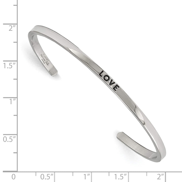 Chisel Stainless Steel and Enameled with Crystal LOVE 3mm Cuff Bangle