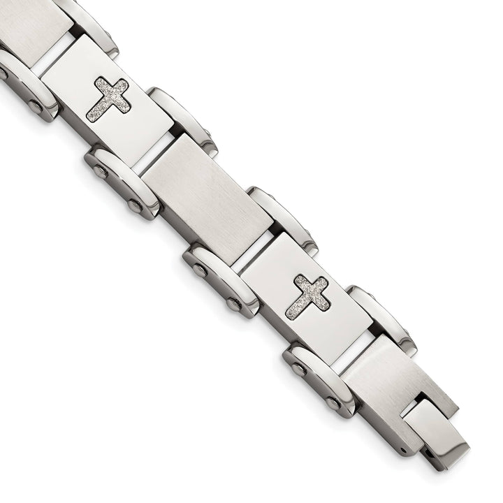 Chisel Stainless Steel and Laser Cut Crosses 8.75" Link Bracelet