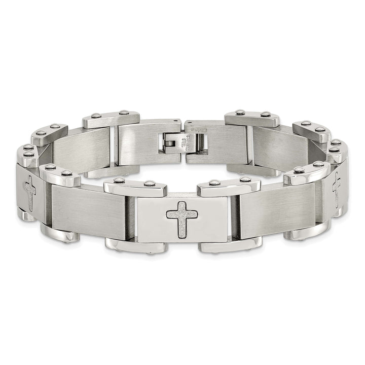 Chisel Stainless Steel and Laser Cut Crosses 8.75" Link Bracelet