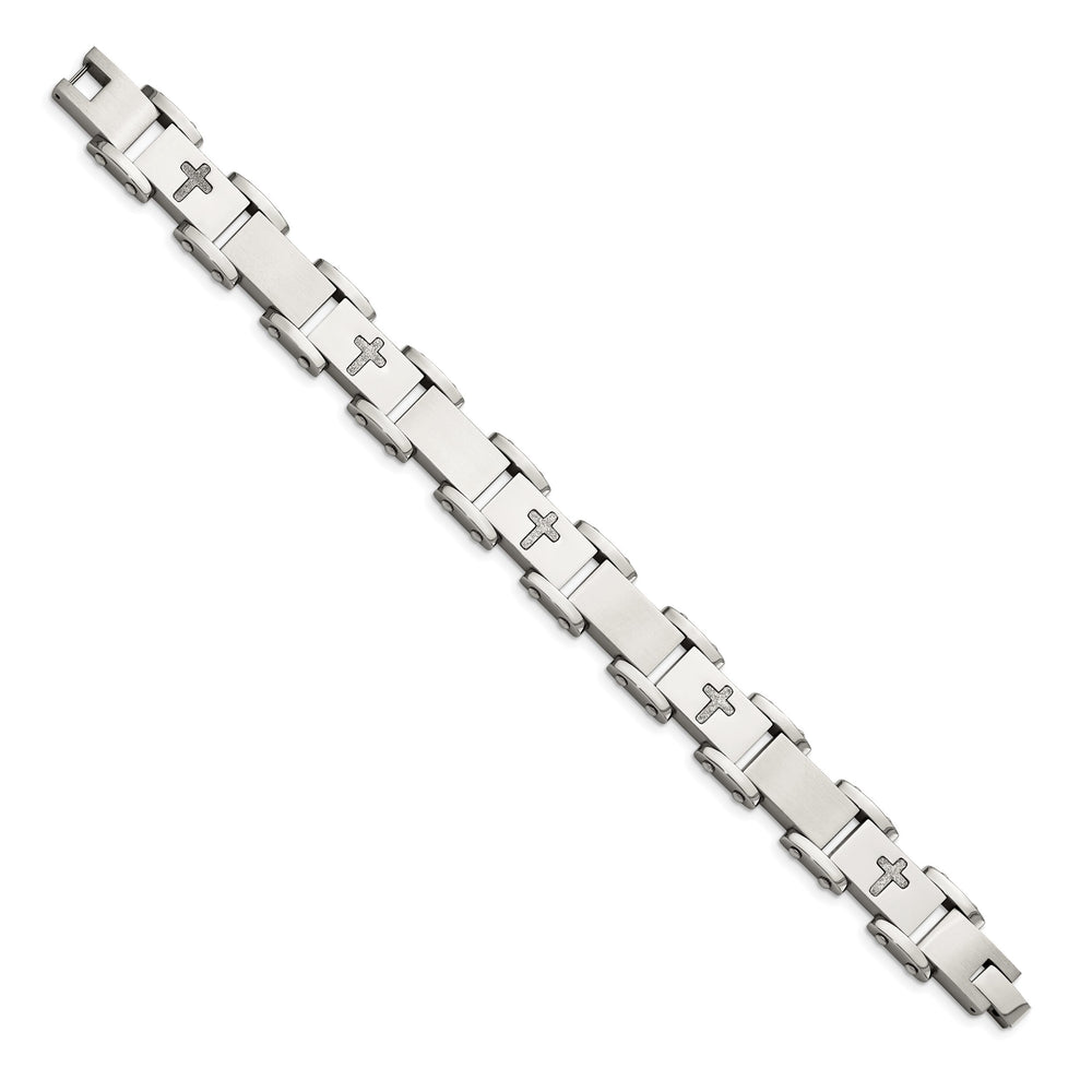 Chisel Stainless Steel and Laser Cut Crosses 8.75" Link Bracelet