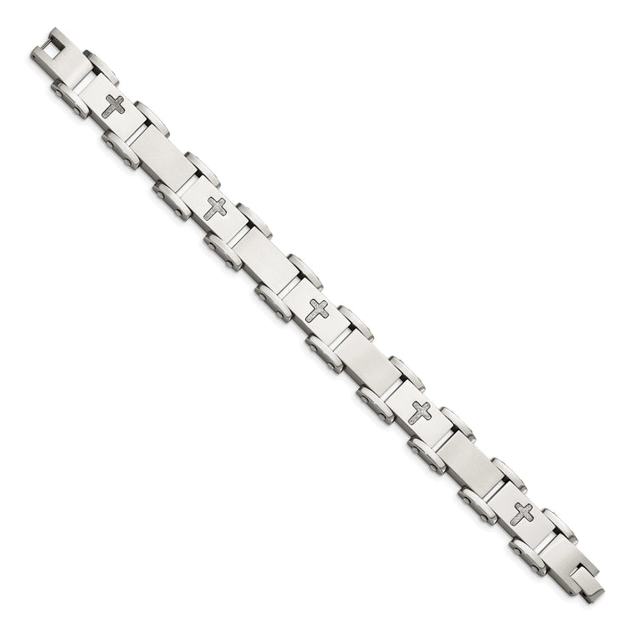 Chisel Stainless Steel and Laser Cut Crosses 8.75" Link Bracelet