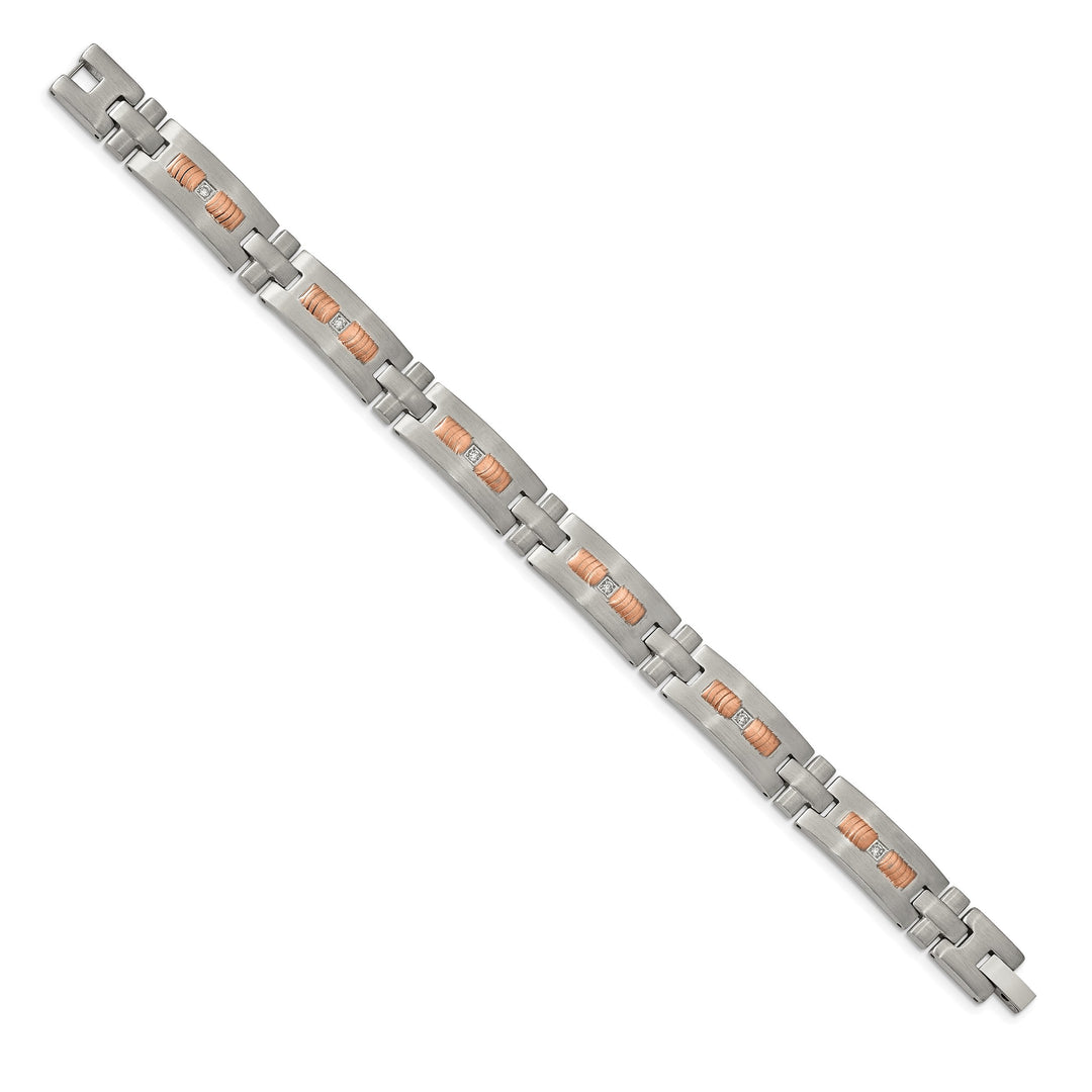 Chisel Stainless Steel and Rose IP-plated with CZ 8.5" Link Bracelet