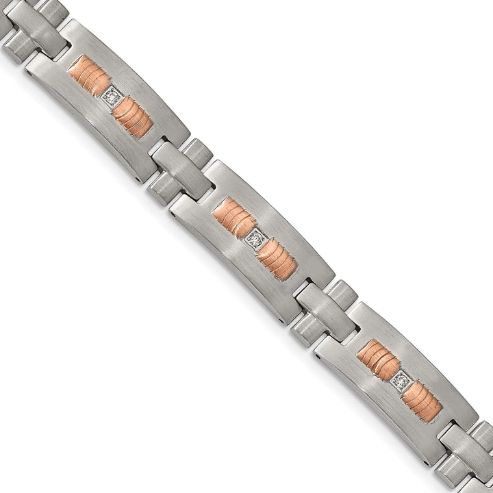 Chisel Stainless Steel and Rose IP-plated with CZ 8.5" Link Bracelet