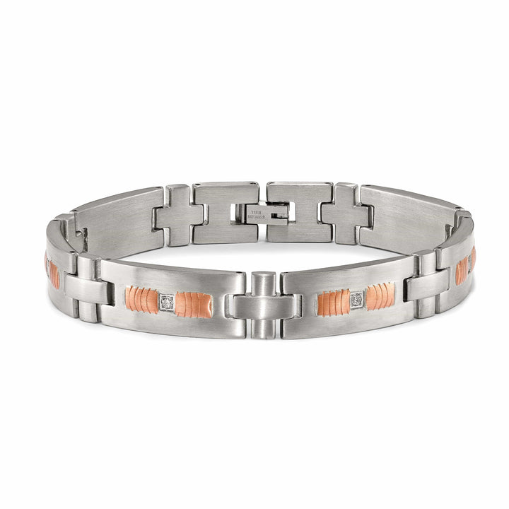 Chisel Stainless Steel and Rose IP-plated with CZ 8.5" Link Bracelet