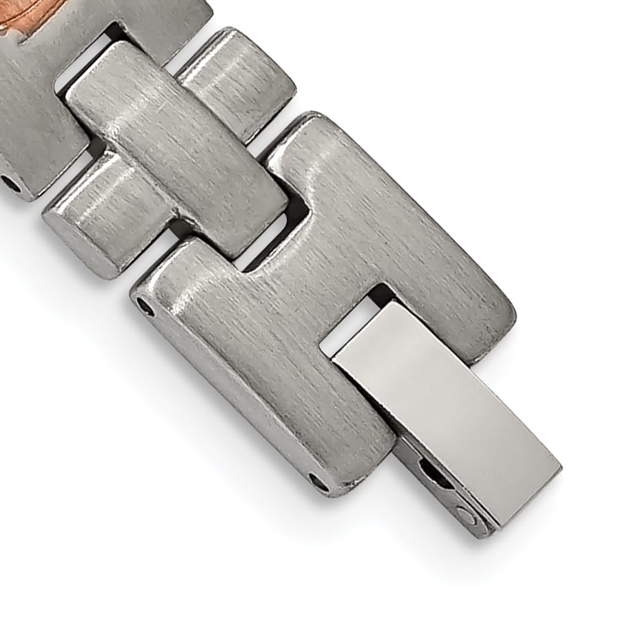 Chisel Stainless Steel and Rose IP-plated with CZ 8.5" Link Bracelet