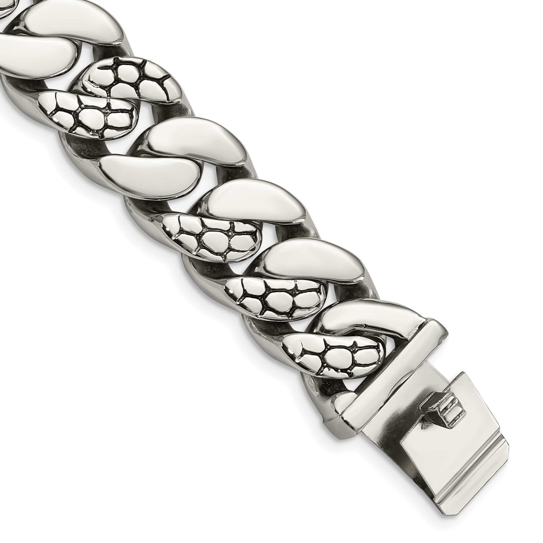 Chisel Stainless Steel and Snake Skin Design 8.5" Curb Bracelet