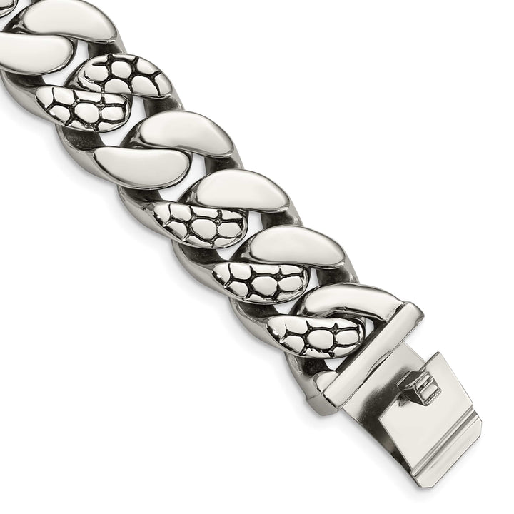 Chisel Stainless Steel and Snake Skin Design 8.5" Curb Bracelet