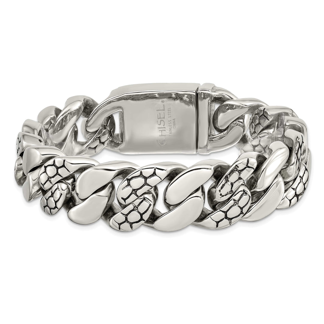 Chisel Stainless Steel and Snake Skin Design 8.5" Curb Bracelet