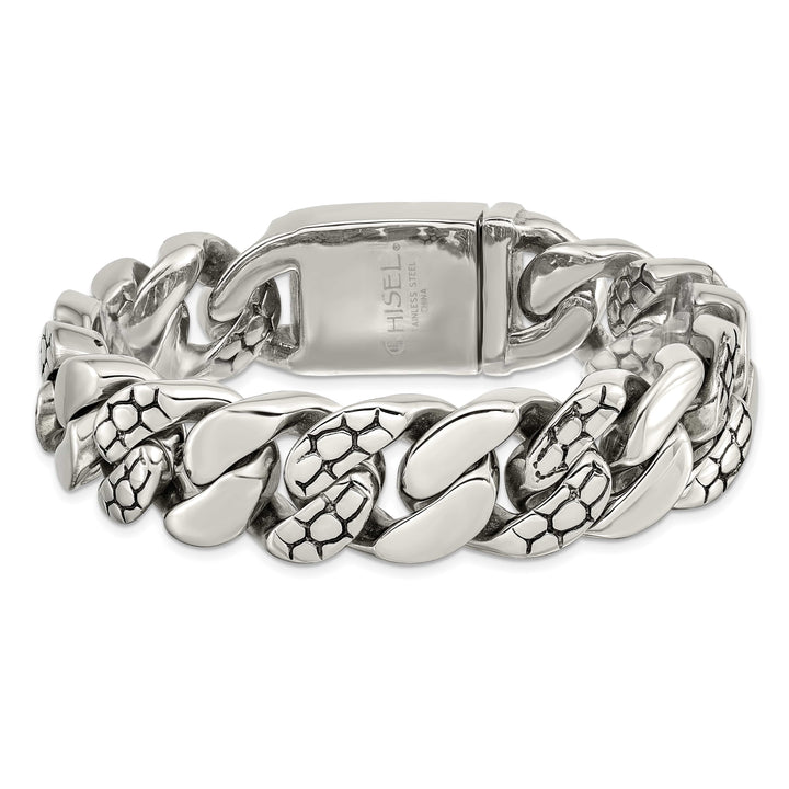 Chisel Stainless Steel and Snake Skin Design 8.5" Curb Bracelet