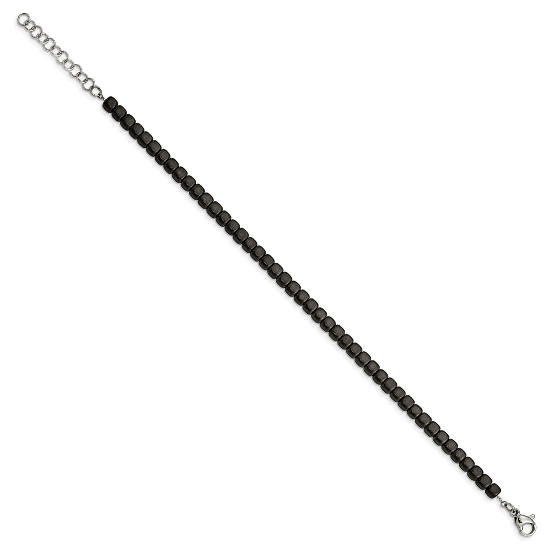 Chisel Stainless Steel and Square Hematite Beaded 7" Bracelet with