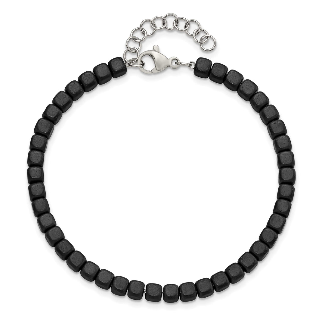 Chisel Stainless Steel and Square Hematite Beaded 7" Bracelet with