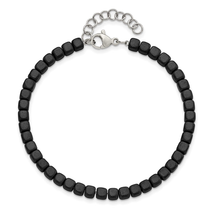 Chisel Stainless Steel and Square Hematite Beaded 7" Bracelet with