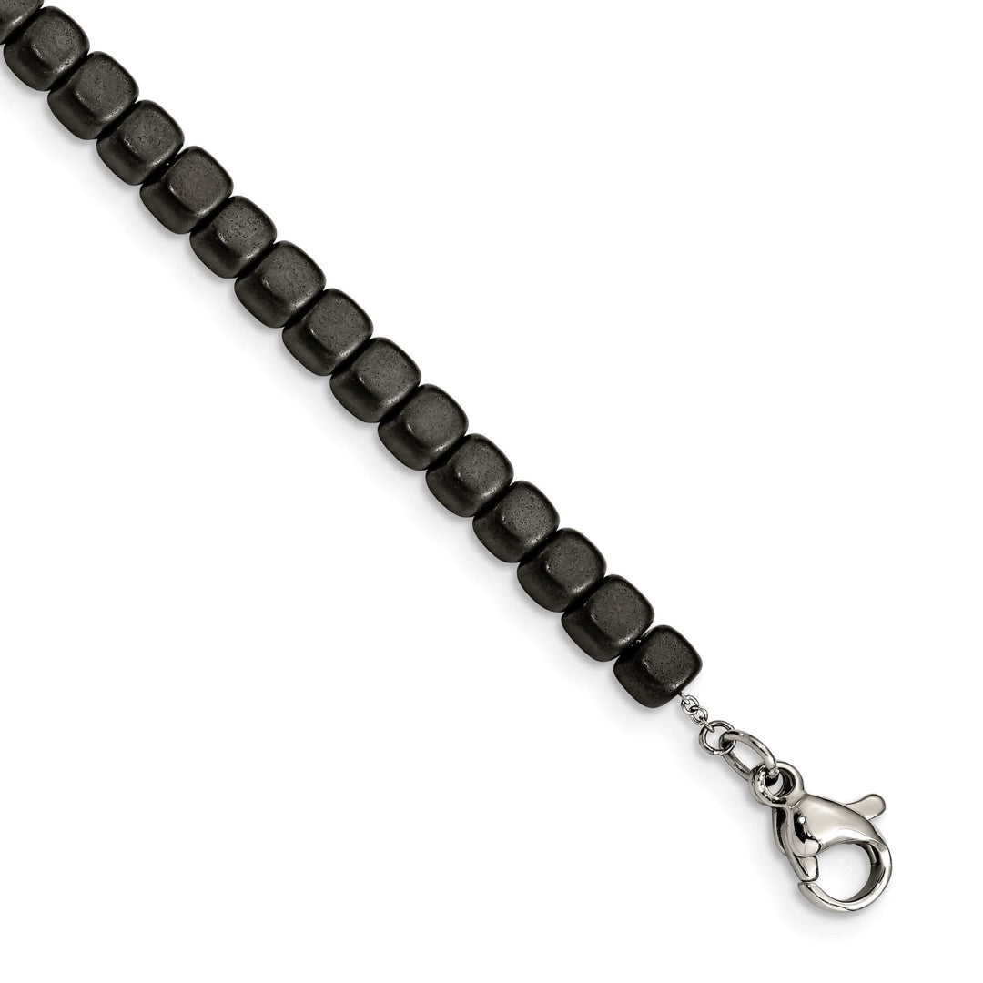 Chisel Stainless Steel and Square Hematite Beaded 7" Bracelet with