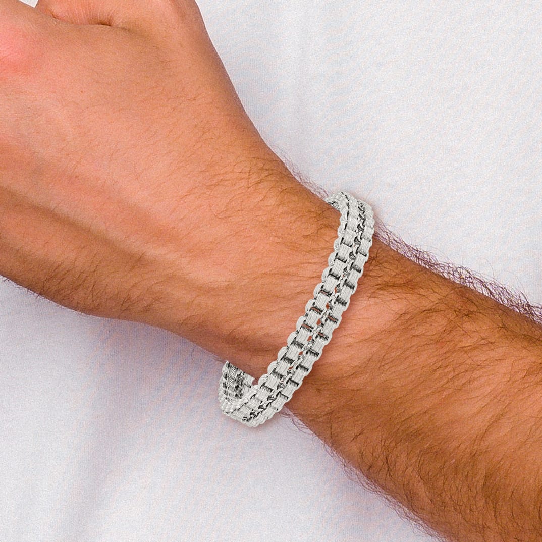Chisel Stainless Steel and Textured 8.75" Double Rolo Link Bracelet