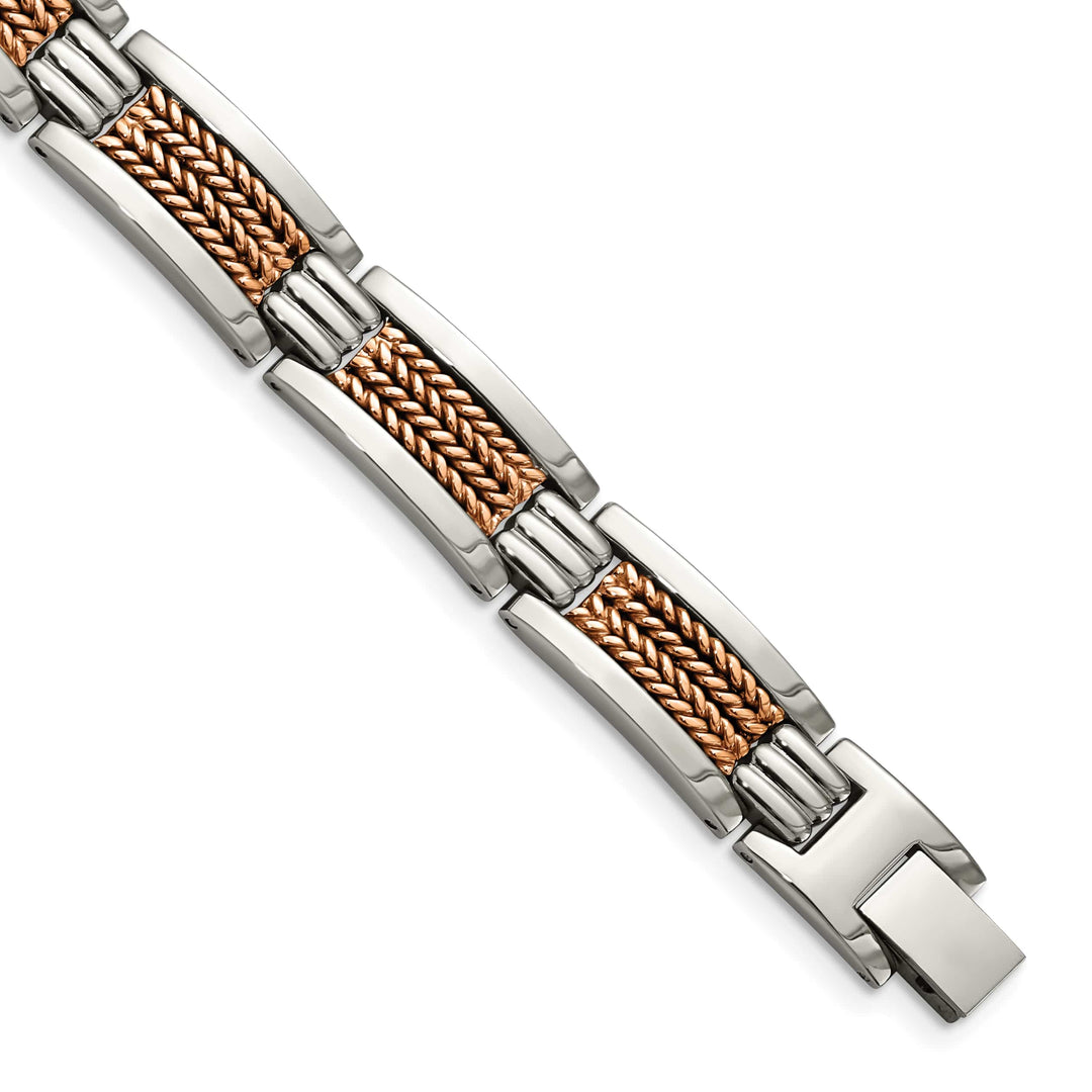 Chisel Stainless Steel and Textured Rose IP-plated 8.5" Link Bracelet