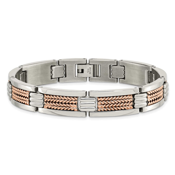 Chisel Stainless Steel and Textured Rose IP-plated 8.5" Link Bracelet