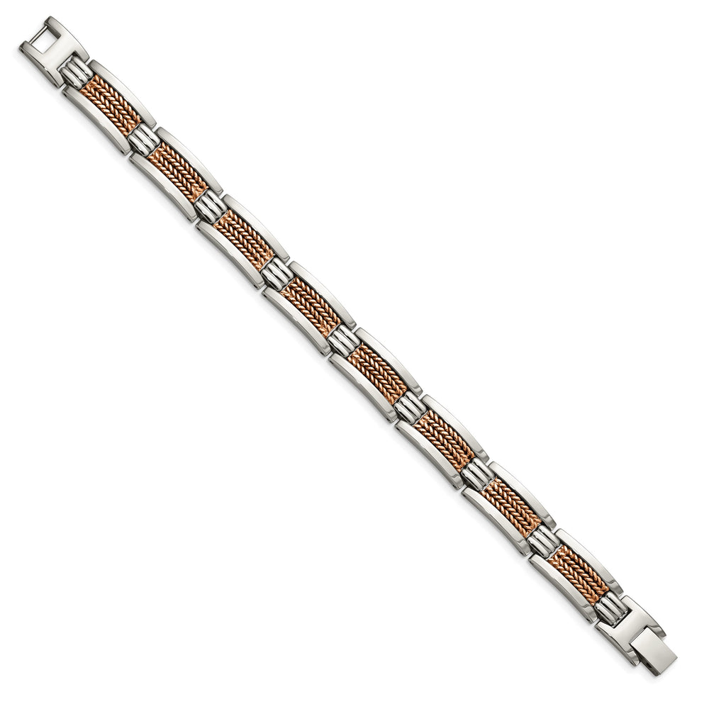 Chisel Stainless Steel and Textured Rose IP-plated 8.5" Link Bracelet