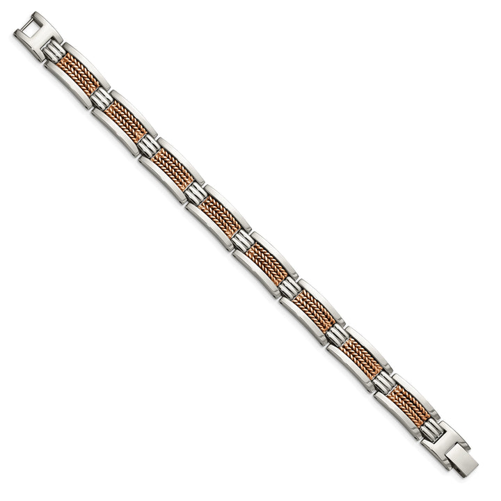 Chisel Stainless Steel and Textured Rose IP-plated 8.5" Link Bracelet