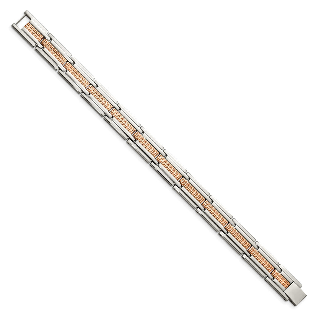 Chisel Stainless Steel and Textured Rose IP-plated 8.5" Link Bracelet