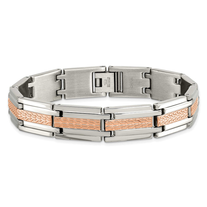 Chisel Stainless Steel and Textured Rose IP-plated 8.5" Link Bracelet