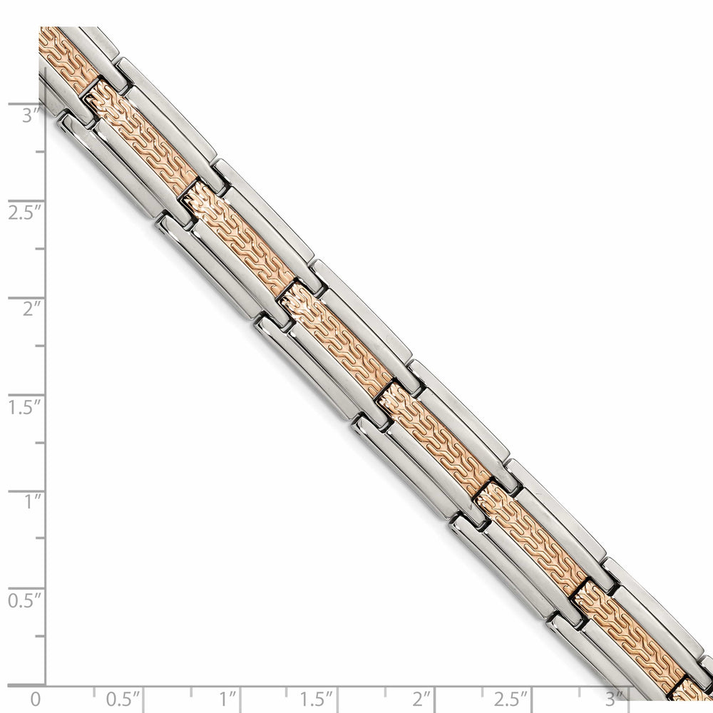 Chisel Stainless Steel and Textured Rose IP-plated 8.5" Link Bracelet