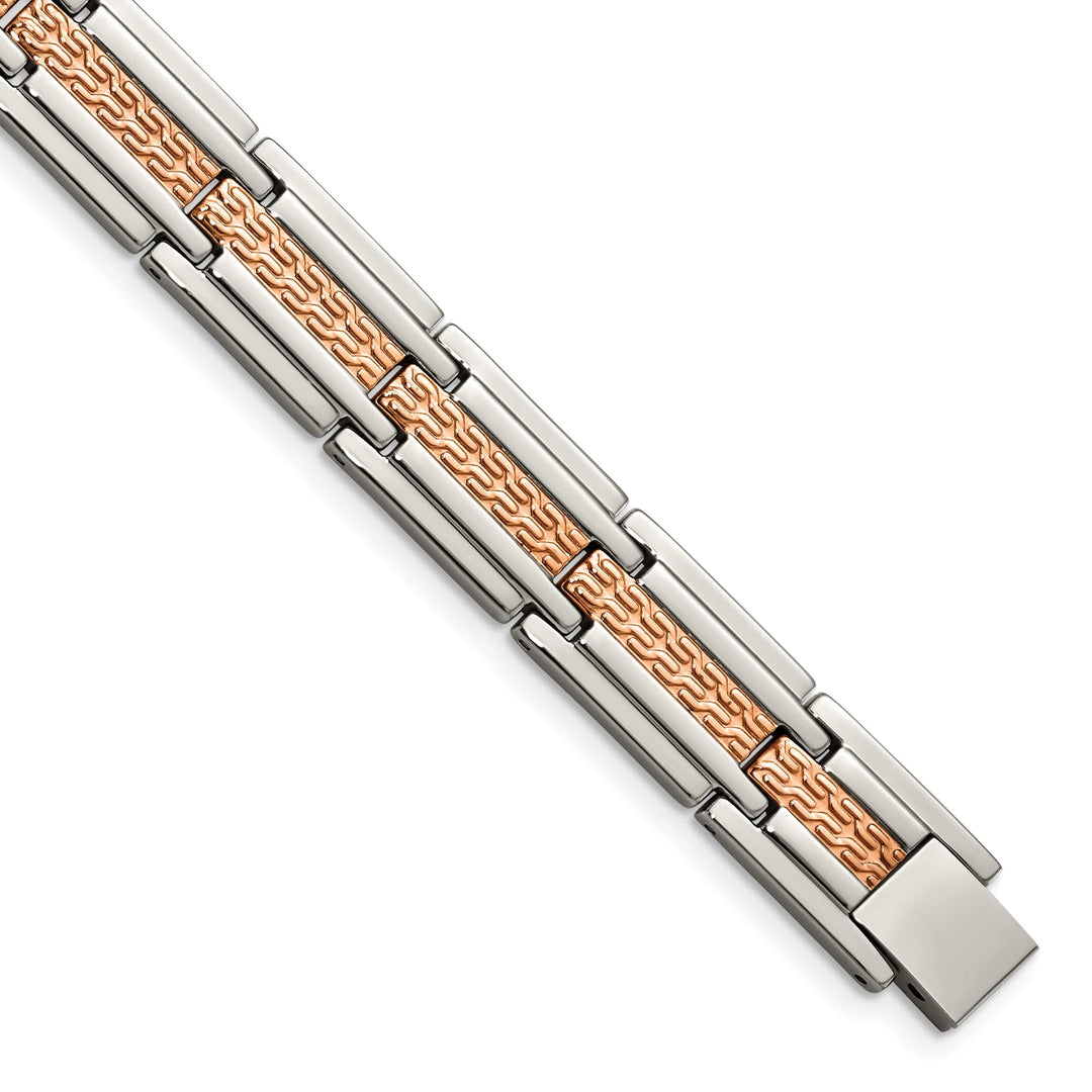 Chisel Stainless Steel and Textured Rose IP-plated 8.5" Link Bracelet