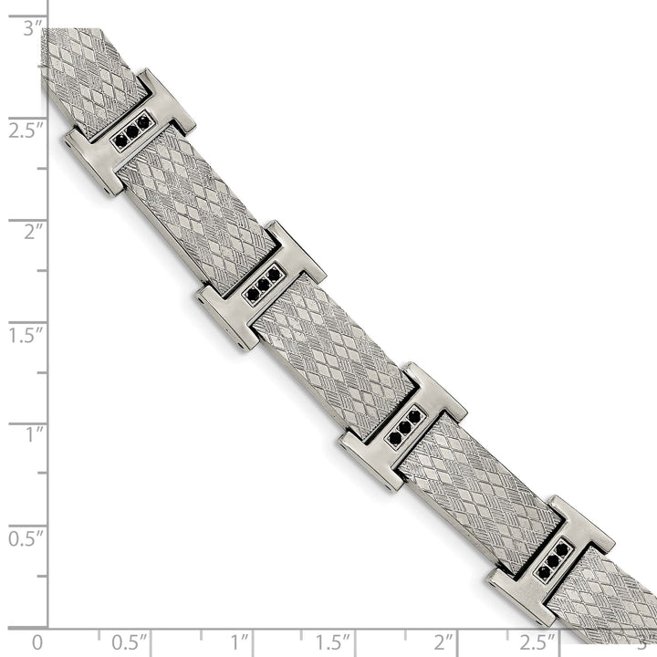 Chisel Stainless Steel and Textured with Black CZ 8.5" Link Bracelet
