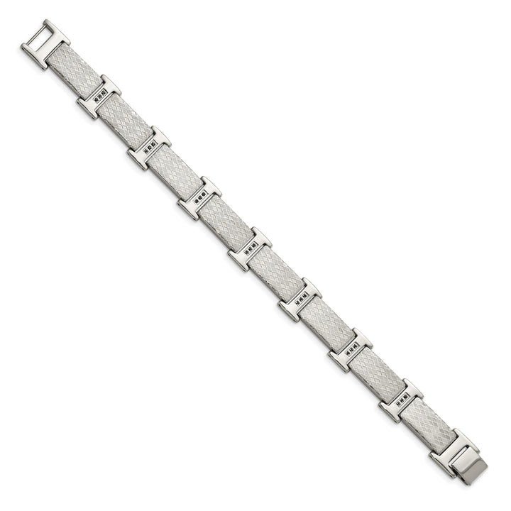 Chisel Stainless Steel and Textured with Black CZ 8.5" Link Bracelet