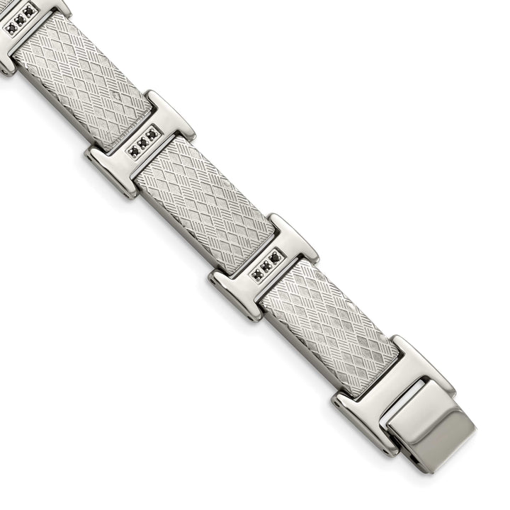 Chisel Stainless Steel and Textured with Black CZ 8.5" Link Bracelet